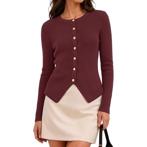 ZESICA Womens Fall Long Sleeve Button Fitted Cardigan Sweaters(Burgundy)