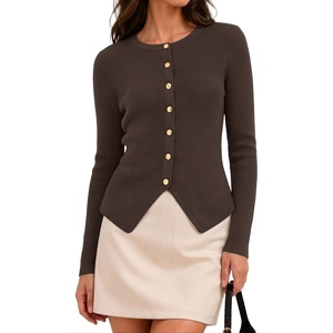 ZESICA Womens Fall Long Sleeve Button Fitted Cardigan Sweaters(Coffee)