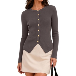 ZESICA Womens Fall Long Sleeve Button Fitted Cardigan Sweaters(Grey Taupe)