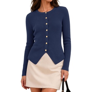 ZESICA Womens Fall Long Sleeve Button Fitted Cardigan Sweaters(Navy)