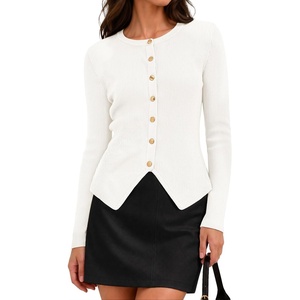 ZESICA Womens Fall Long Sleeve Button Fitted Cardigan Sweaters(White)