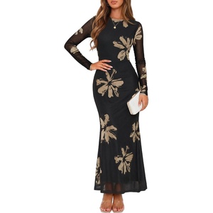ZESICA Womens Fall Wedding Guest Formal Long Sleeve Maxi Dresses(Black)