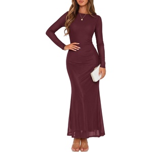 ZESICA Womens Fall Wedding Guest Formal Long Sleeve Maxi Dresses(Wine)