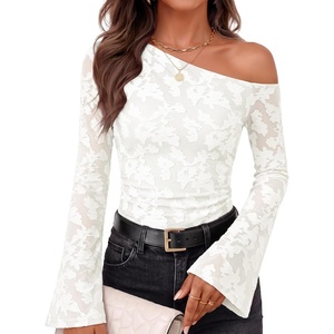 ZESICA Women’s Floral Off Shoulder Fall Long Sleeve Y2K Going Out Work Tops(White)