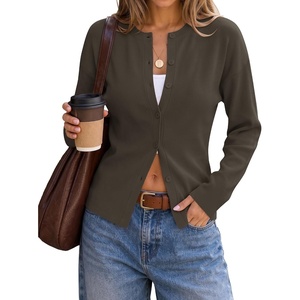 ZESICA Women’s Lightweight Fitted Cardigan Sweaters 2026 Fall Outfits(Brown)