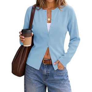 ZESICA Women’s Lightweight Fitted Cardigan Sweaters 2026 Fall Outfits(Lightblue)