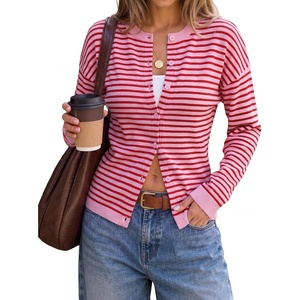 ZESICA Women’s Lightweight Fitted Cardigan Sweaters 2026 Fall Outfits(Pink Red)
