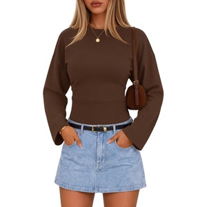 ZESICA Women’s Long Sleeve Cinched Waist Tops Fall Business Casual Shirts(Brown)
