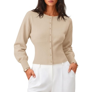 ZESICA Womens Long Sleeve Fitted Waist Knit Cardigan Sweaters(Apricot)
