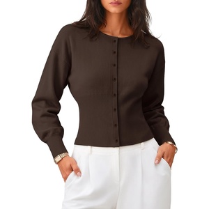 ZESICA Womens Long Sleeve Fitted Waist Knit Cardigan Sweaters(Coffee)