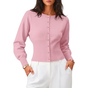 ZESICA Womens Long Sleeve Fitted Waist Knit Cardigan Sweaters(Pink)