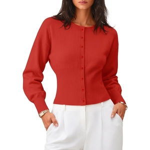 ZESICA Womens Long Sleeve Fitted Waist Knit Cardigan Sweaters(Red)