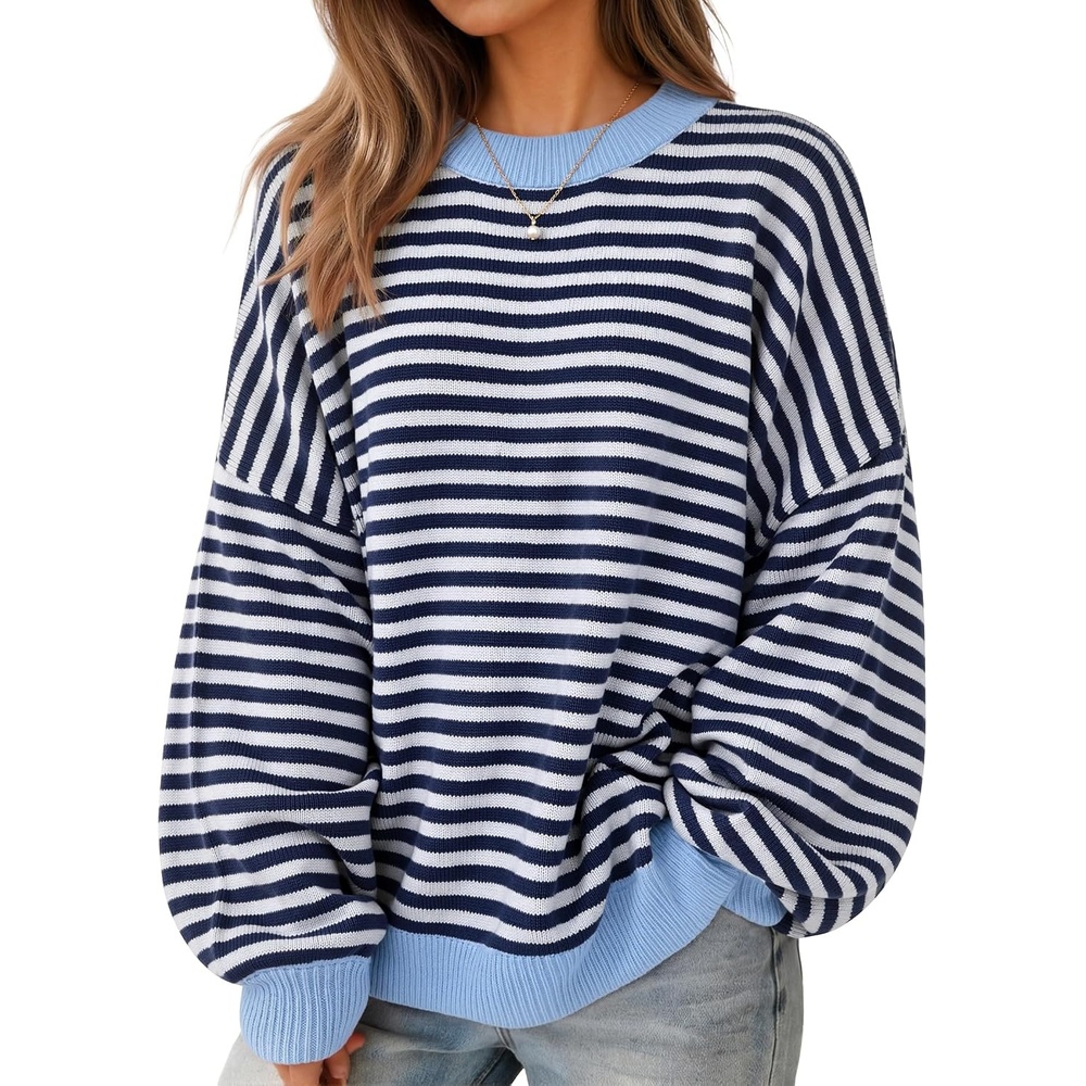 image:imageZESICA Oversized Sweaters for Women 2026 Fall Trendy Pullover TopsNavy Stripe