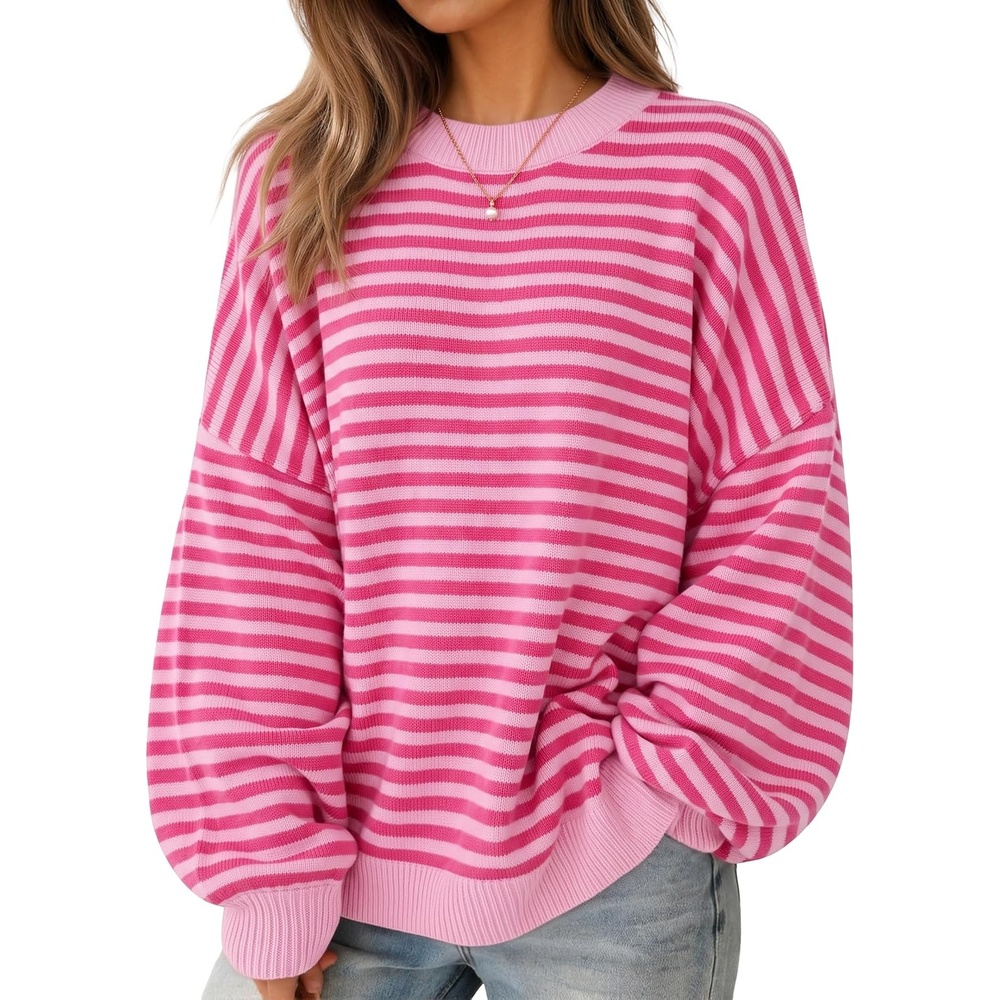image:imageZESICA Oversized Sweaters for Women 2026 Fall Trendy Pullover TopsRose Stripe