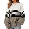 ZESICA Oversized Sweaters for Women 2026 Fall Trendy Pullover Tops(Khaki Stripe)