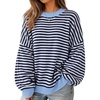 ZESICA Oversized Sweaters for Women 2026 Fall Trendy Pullover Tops(Navy Stripe)