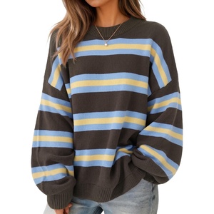 ZESICA Oversized Sweaters for Women 2026 Fall Trendy Pullover Tops(Brown Stripe)