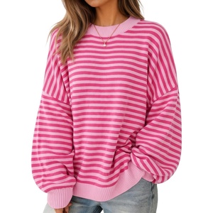 ZESICA Oversized Sweaters for Women 2026 Fall Trendy Pullover Tops(Rose Stripe)