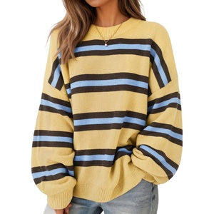 ZESICA Oversized Sweaters for Women 2026 Fall Trendy Pullover Tops(Yellow Stripe)