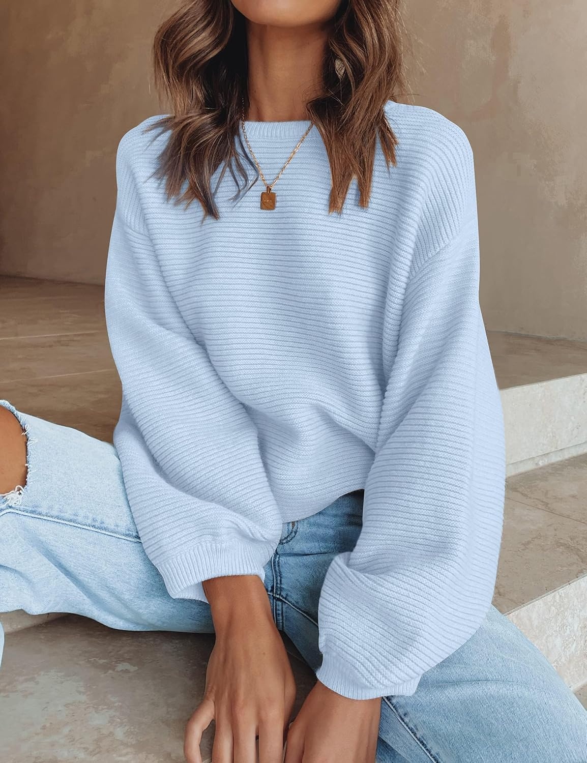 image:imageZESICA Fall Sweaters for Women Long Sleeve Knit Sweater TopsLightblue