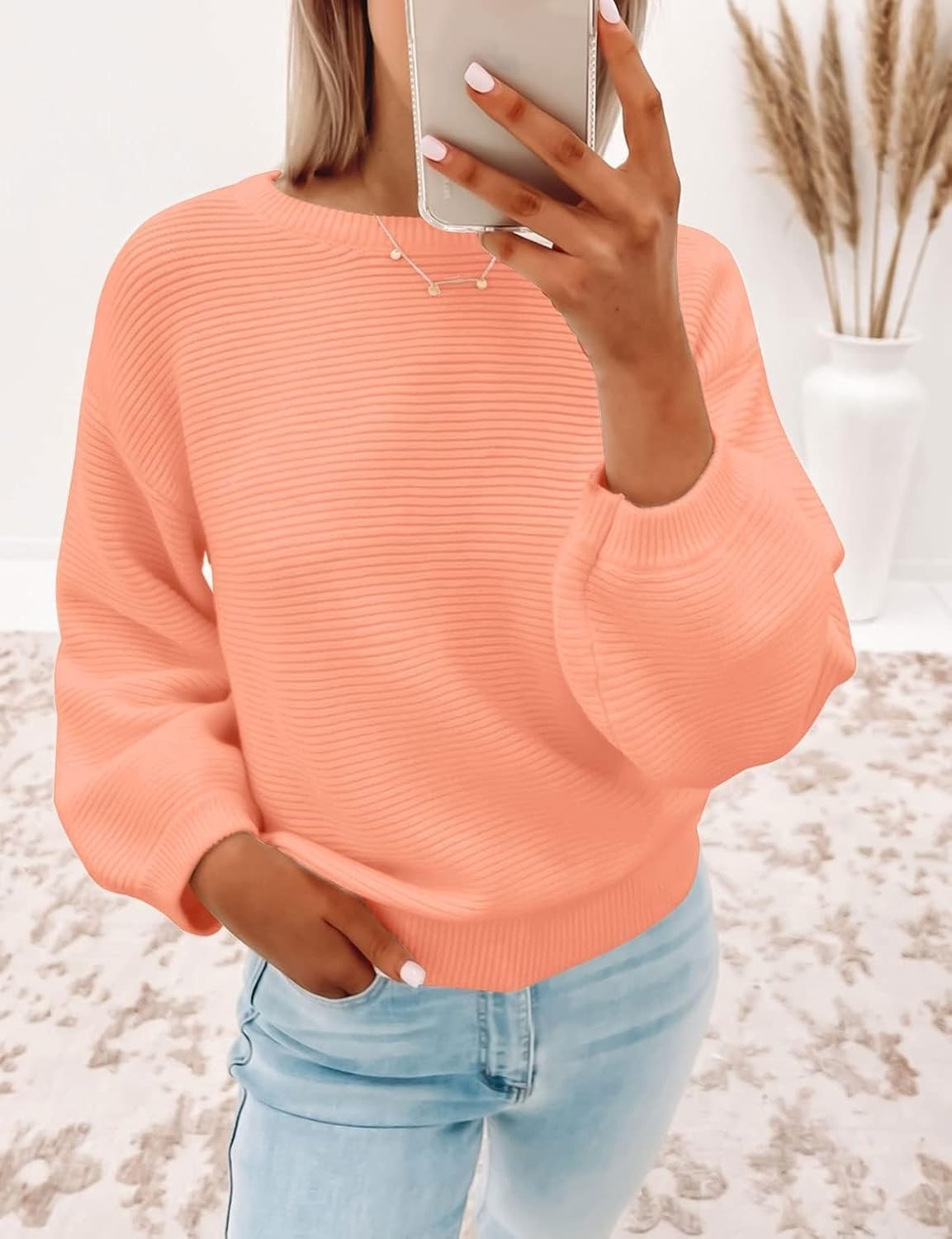 image:imageZESICA Fall Sweaters for Women Long Sleeve Knit Sweater TopsPeach