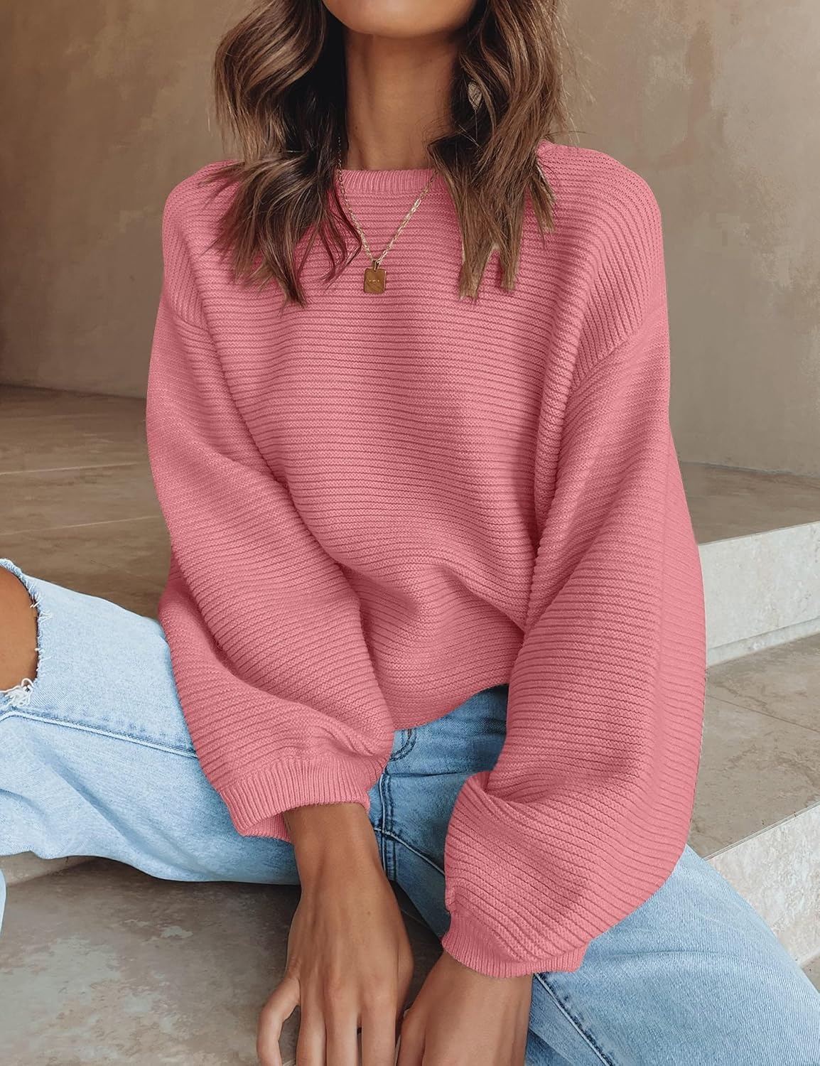 image:imageZESICA Fall Sweaters for Women Long Sleeve Knit Sweater TopsPink
