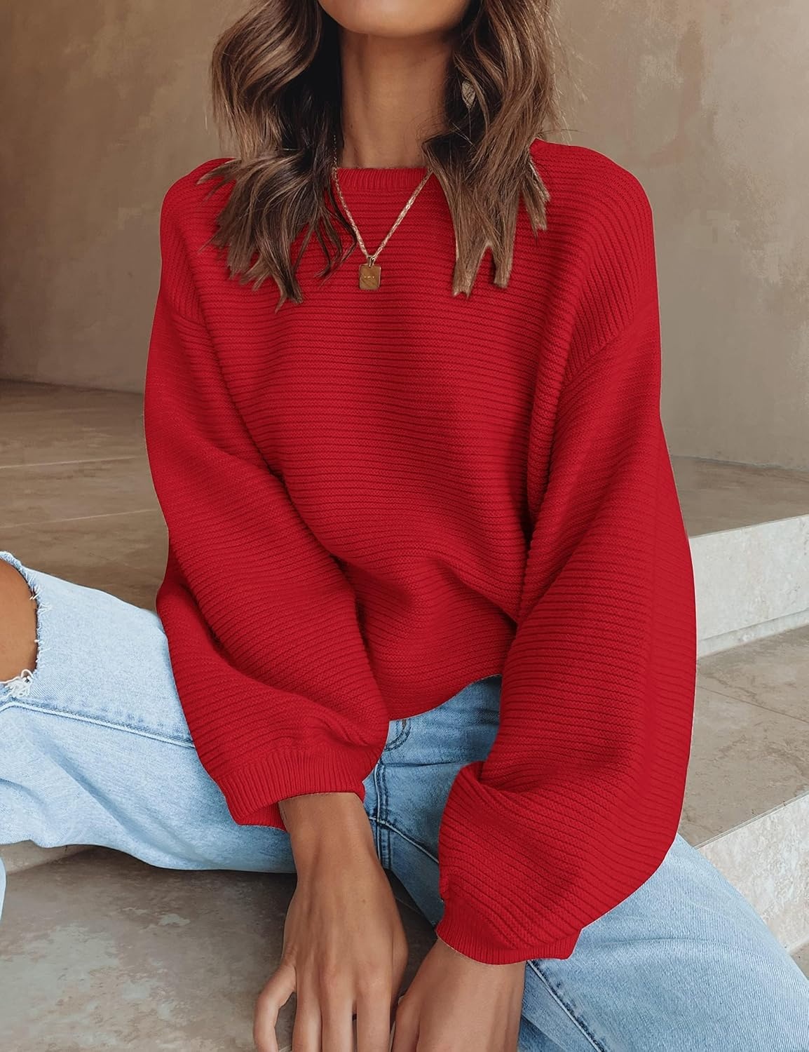 image:imageZESICA Fall Sweaters for Women Long Sleeve Knit Sweater TopsRed