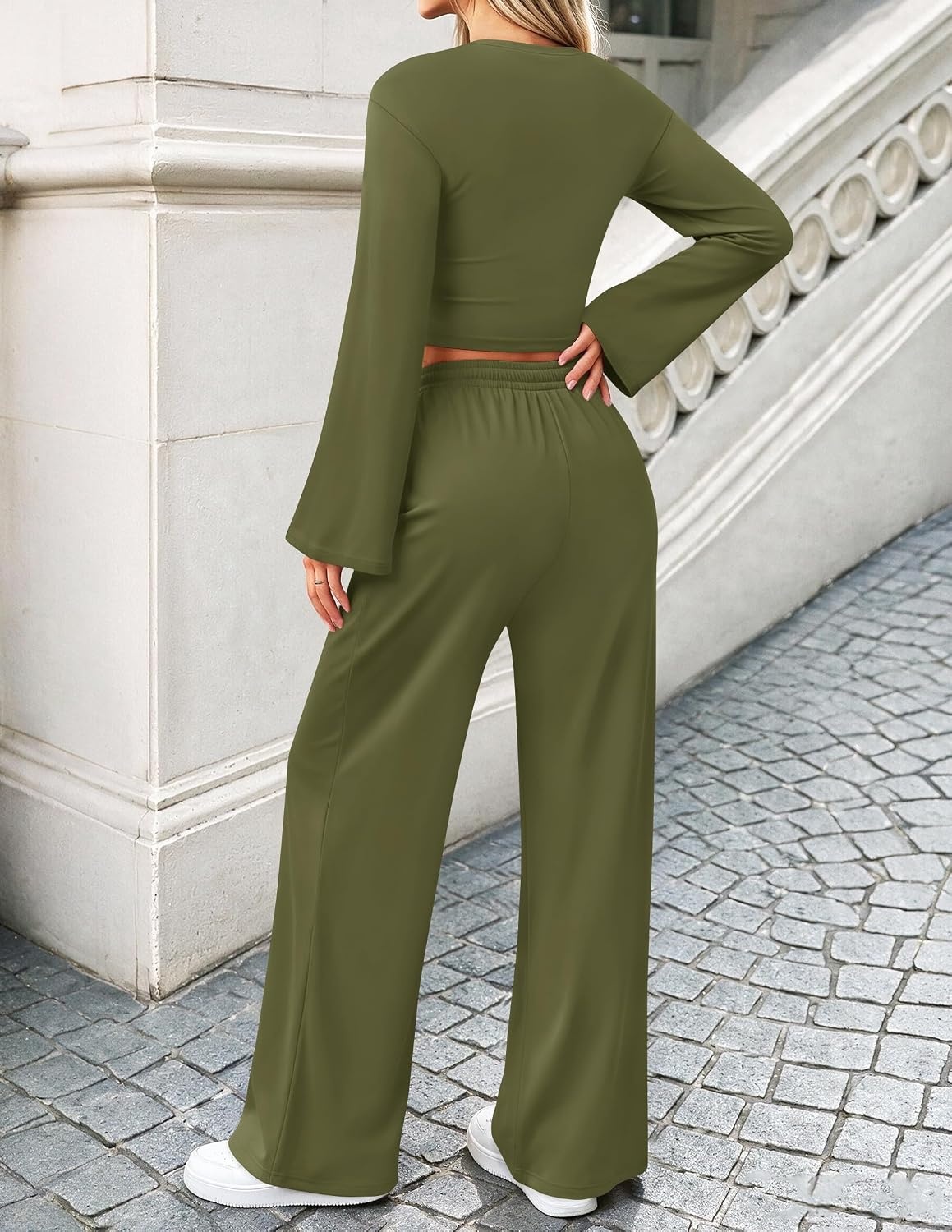 image:imageZESICA Womens Two Piece Outfits 2026 Fall Matching Lounge Sets with PocketArmy Green
