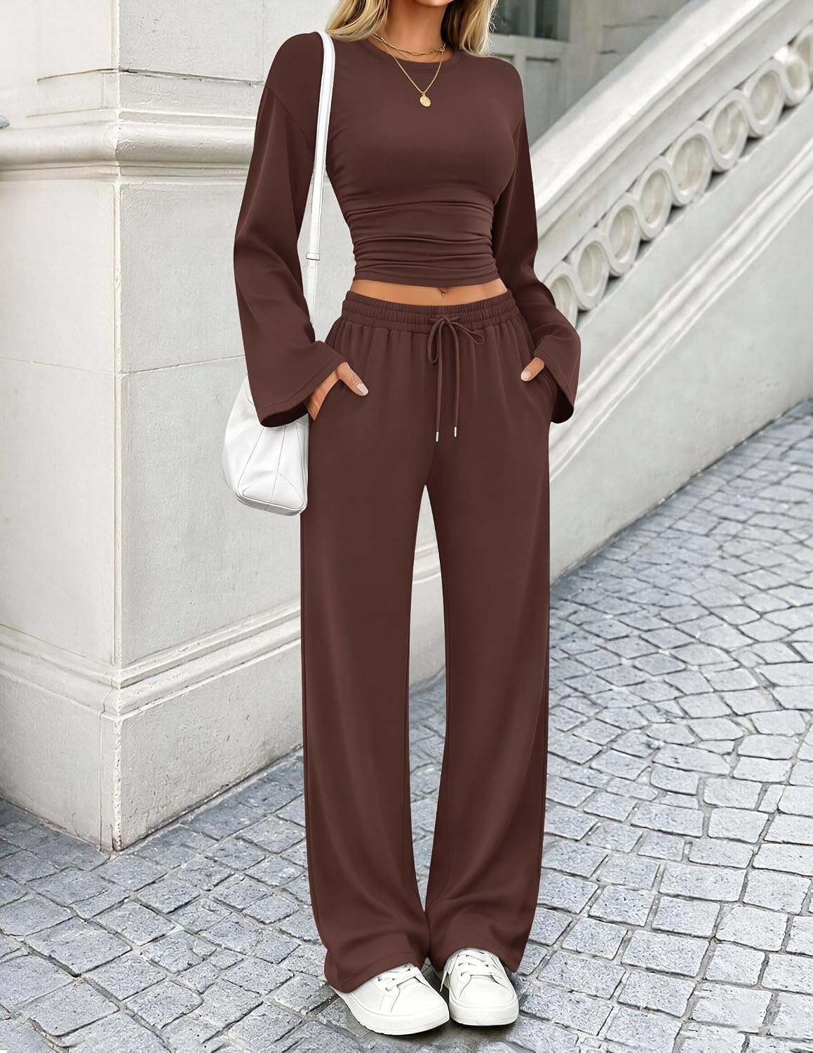image:imageZESICA Womens Two Piece Outfits 2026 Fall Matching Lounge Sets with PocketCoffee