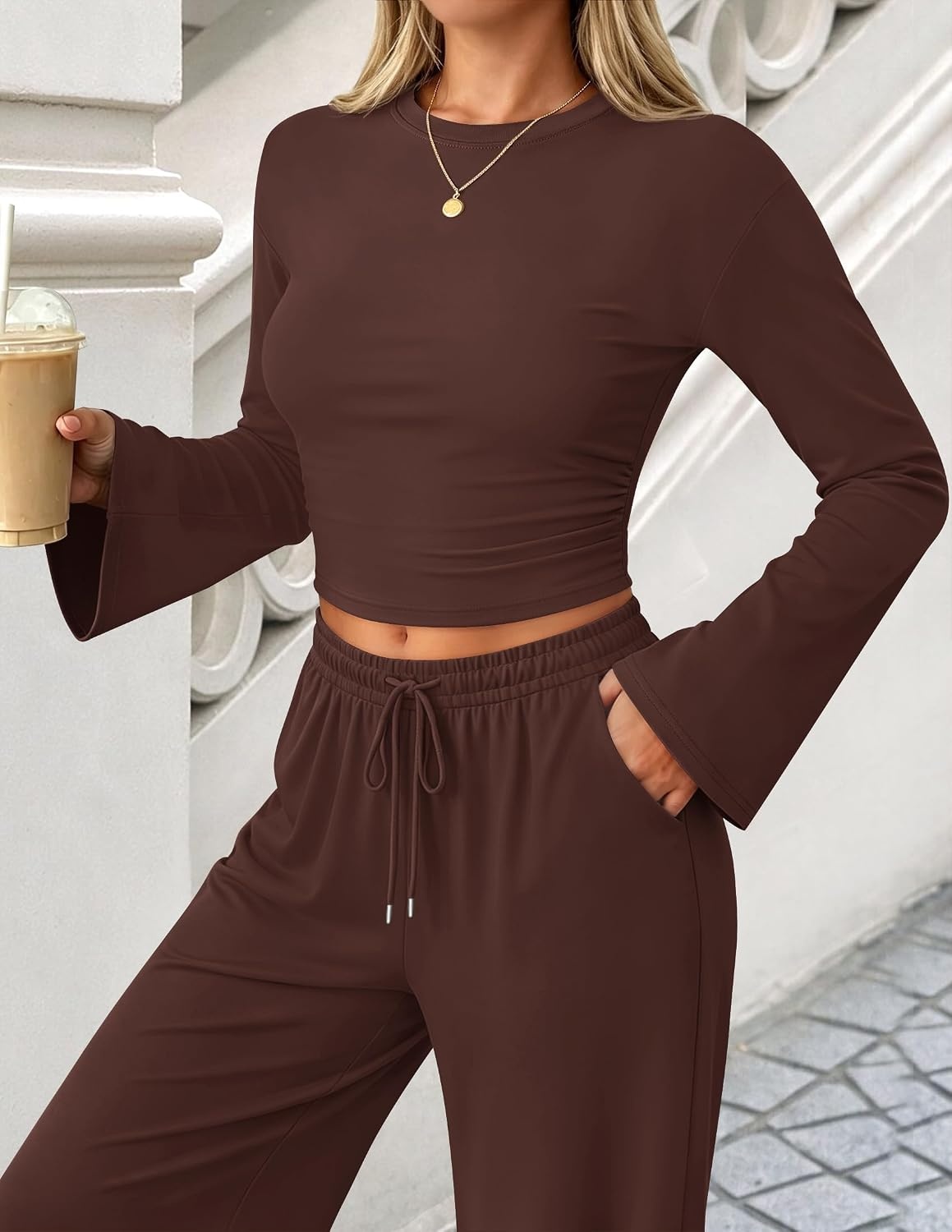 image:imageZESICA Womens Two Piece Outfits 2026 Fall Matching Lounge Sets with PocketCoffee