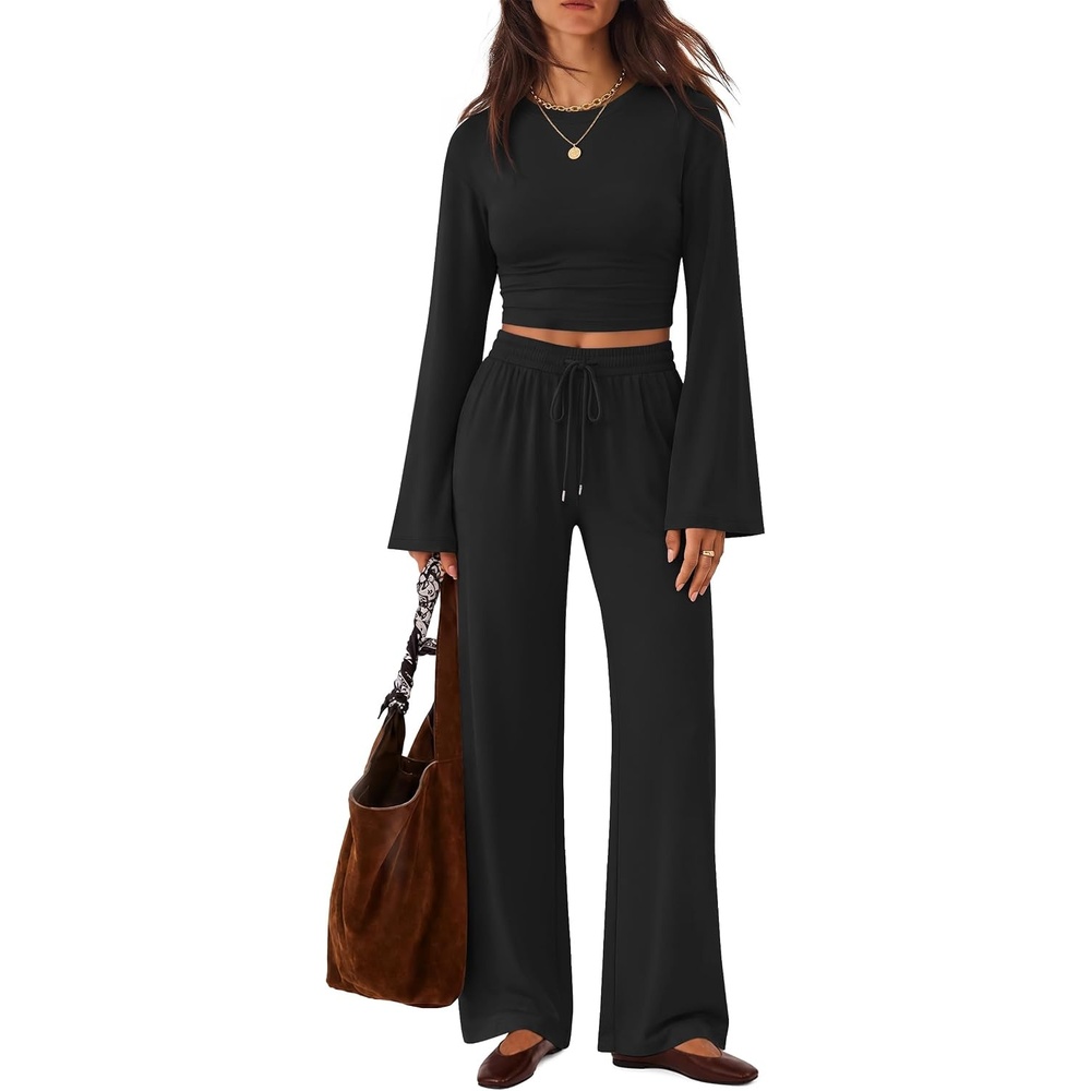 image:imageZESICA Womens Two Piece Outfits 2026 Fall Matching Lounge Sets with PocketBlack