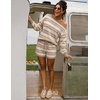 ZESICA Women’s 2 Piece Striped Casual Long Sleeve Sweater Shorts Sets(Apricot)