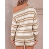 ZESICA Women’s 2 Piece Striped Casual Long Sleeve Sweater Shorts Sets(Apricot)