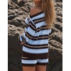 ZESICA Women’s 2 Piece Striped Casual Long Sleeve Sweater Shorts Sets(Blue)