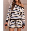 ZESICA Women’s 2 Piece Striped Casual Long Sleeve Sweater Shorts Sets(Brown)
