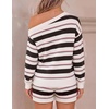 ZESICA Women’s 2 Piece Striped Casual Long Sleeve Sweater Shorts Sets(Ivory)