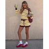 ZESICA Women’s 2 Piece Striped Casual Long Sleeve Sweater Shorts Sets(Light Yellow)