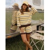 ZESICA Women’s 2 Piece Striped Casual Long Sleeve Sweater Shorts Sets(Light Yellow)