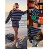 ZESICA Women’s 2 Piece Striped Casual Long Sleeve Sweater Shorts Sets(Navy)