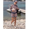 ZESICA Women’s 2 Piece Striped Casual Long Sleeve Sweater Shorts Sets(Wine)