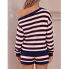 ZESICA Women’s 2 Piece Striped Casual Long Sleeve Sweater Shorts Sets(Wine)