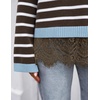 ZESICA Women’s Fall Winter Sweaters 2026 Lace Trim Pullover Tops(Brown Stripe)