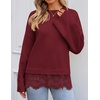 ZESICA Women’s Fall Winter Sweaters 2026 Lace Trim Pullover Tops(Burgundy)