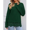 ZESICA Women’s Fall Winter Sweaters 2026 Lace Trim Pullover Tops(Dark Green)