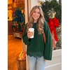 ZESICA Women’s Fall Winter Sweaters 2026 Lace Trim Pullover Tops(Dark Green)