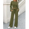 ZESICA Women’s Two Piece Outfits 2026 Fall Matching Lounge Sets with Pocket(Army Green)