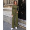 ZESICA Women’s Two Piece Outfits 2026 Fall Matching Lounge Sets with Pocket(Army Green)