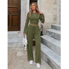 ZESICA Women’s Two Piece Outfits 2026 Fall Matching Lounge Sets with Pocket(Army Green)