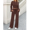 ZESICA Women’s Two Piece Outfits 2026 Fall Matching Lounge Sets with Pocket(Coffee)