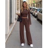 ZESICA Women’s Two Piece Outfits 2026 Fall Matching Lounge Sets with Pocket(Coffee)